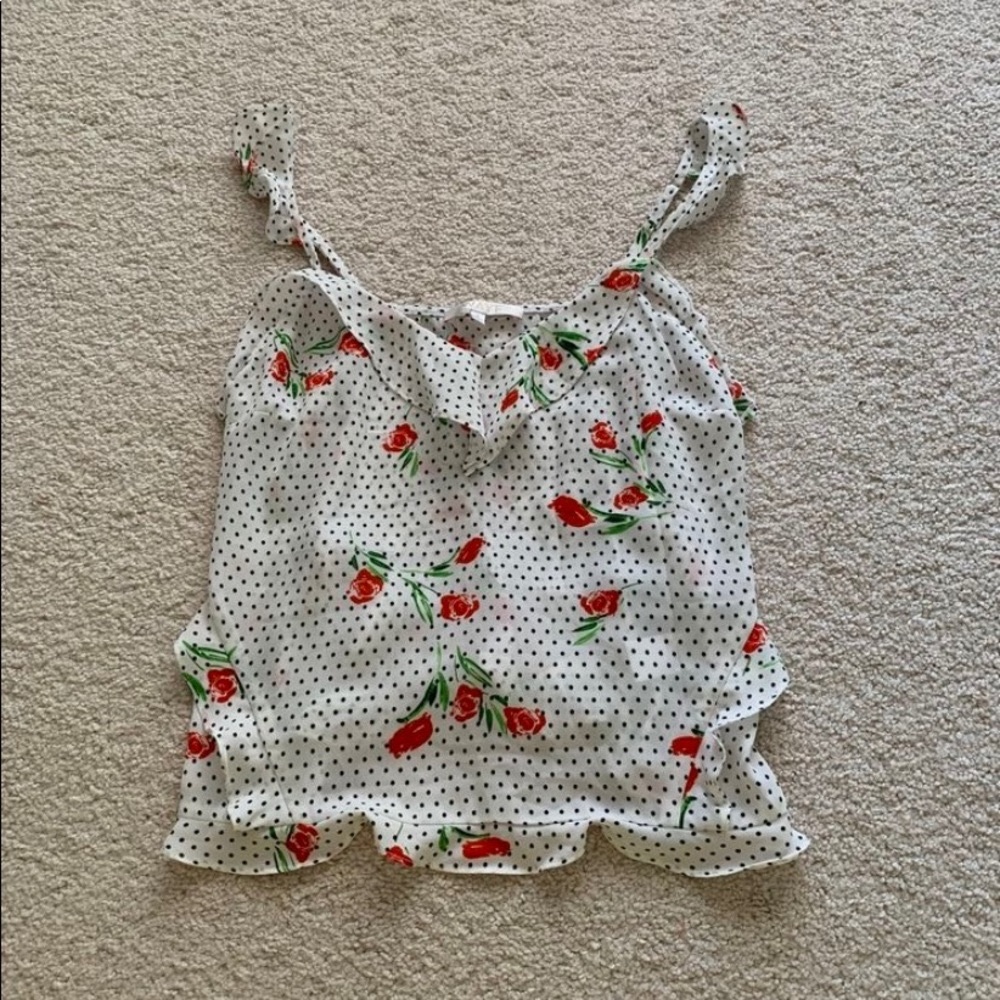 Wayf polka dot floral ruffle tank top